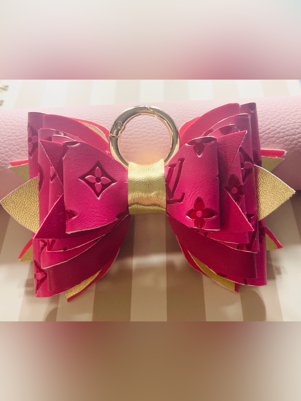 Large Pink Layered keychain bow